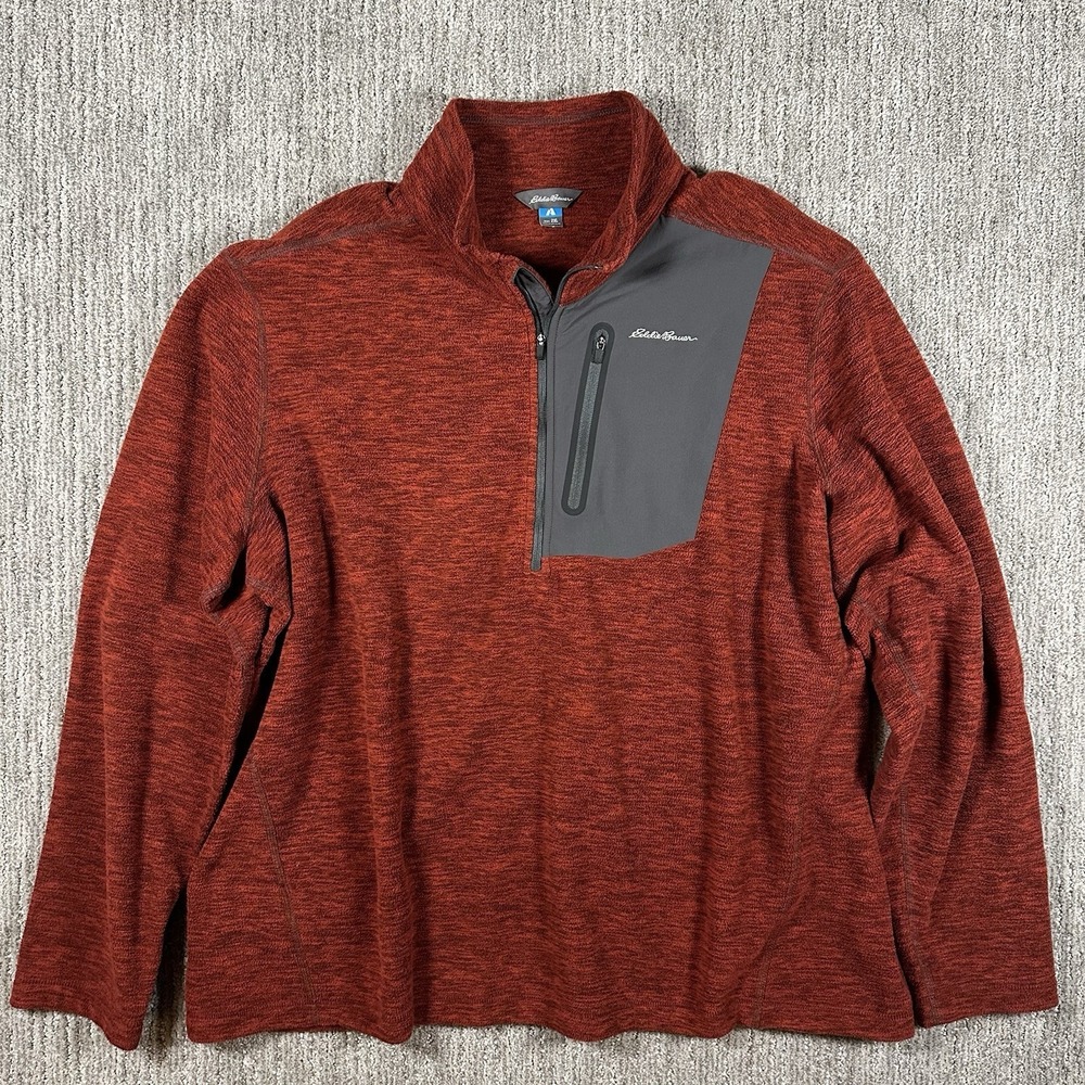Eddie Bauer First Ascent 1/4-Zip Pullover Sweatshirt Men's 2XL Orange Gray‎
